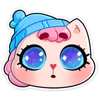 🥺 kucing, kawaii, imut, musim dingin, topi, stiker, kartun telegram sticker