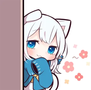 😏 Garota anime, Chibi, Fofo, Kawaii, Cabelo branco, Orelhas de gato, Flores telegram sticker