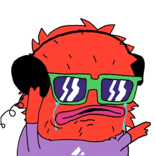🎧 kreskówka, płacz, smutny, okulary, słuchawki, postać, emocjonalny telegram sticker