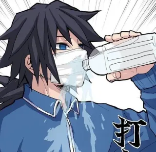 🌟 打 Anime, Bebiendo, Agua, Personaje, Máscara, Dibujo telegram sticker