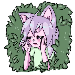 😐 catgirl, anime, cartoon, bushes, hiding, kawaii telegram sticker