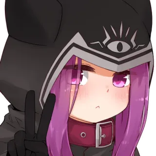 ✌ anime, girl, cute, rider, hoodie, peace sign, purple hair, cartoon telegram sticker