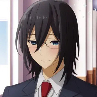 ✏️ Izumi Miyamura Horimiya anime, masculino, gafas, uniforme escolar, sonriendo telegram sticker
