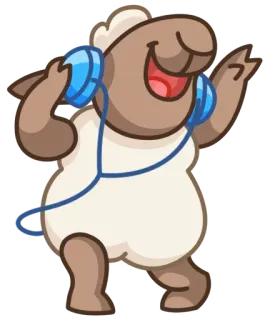 🎶 ovelha, fones de ouvido, música, desenho animado, dançando, animal, fofo telegram sticker