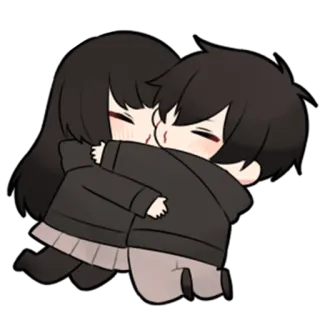🖤 couple, hug, love, cute, cartoon telegram sticker