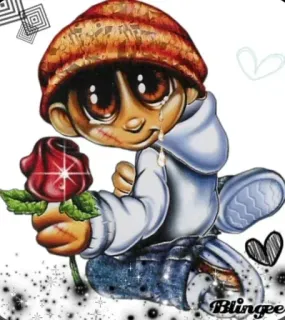💗 cartoon, boy, rose, crying, sad, drawing, emotional telegram sticker