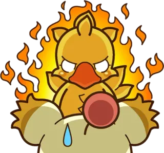 😡 โชโคโบะ, โกรธ, ไฟ, ไฟนอลแฟนตาซี, การ์ตูน, สีเหลือง telegram sticker