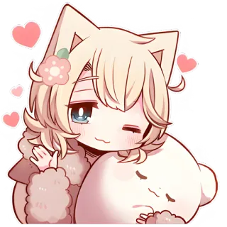 😉 Anime, Mignon, Coeurs, Kawaii, Oreilles d'animaux telegram sticker