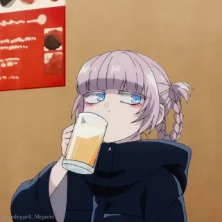 🎆 Anime, Chica, Bebiendo, Cerveza, Dibujo animado, Ilustración telegram sticker