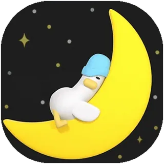 🌛 eend, maan, slaperig, nacht, sterren, cartoon, schattig whatsapp sticker