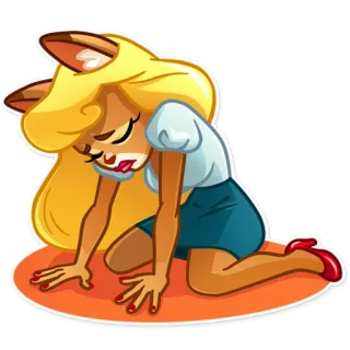 😫 Coco Bandicoot Crash Bandicoot dibujos animados, Coco Bandicoot, personaje, agotado/a, arrodillado/a, triste telegram sticker