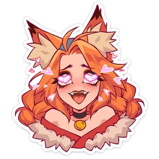 🥰 garota anime, orelhas de raposa, corações, fofo, coleira whatsapp sticker