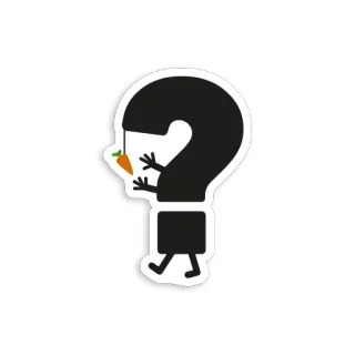 ❓ question mark, carrot, walking, cartoon, black and white telegram sticker