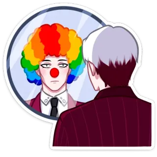 🤡 Клоун, Зеркало, Отражение, Костюм, Макияж, Мультфильм, Персонаж, Грустный telegram sticker