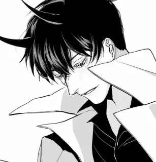 📖 Anime, Manga, Blanco y negro, Personaje, Abrigo, Hombre, Perfil whatsapp sticker