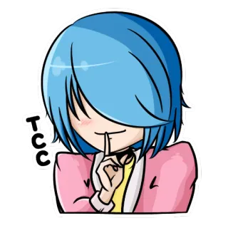 🤫 TCC Anime, Cartoon, Charakter, blaue Haare, Finger an Lippen, psst, leise telegram sticker