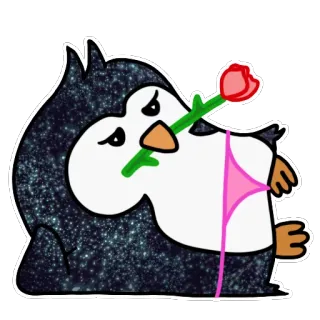 😘 pingüino, dibujo animado, flor, divertido, mono telegram sticker