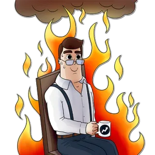 😢 Feuer, brennend, Cartoon, Mann, Meme telegram sticker