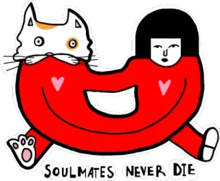 👯‍♀️ SOULMATES NEVER DIE cat, woman, soulmates, red, heart, love, cute, cartoon telegram sticker