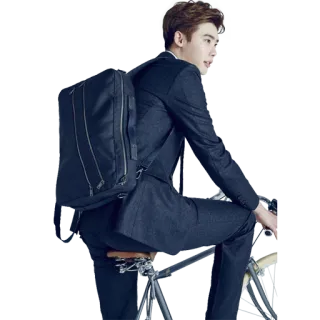 🚲 homme, costume, sac à dos, vélo, coréen telegram sticker
