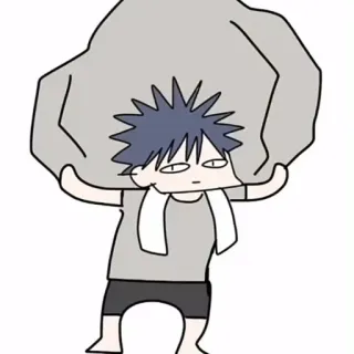 🤌 Anime, Dibujo animado, Cargando, Esfuerzo, Determinación, Agotamiento, Roca gris telegram sticker