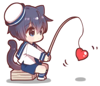 ⛸ จิบิ, แมว, ตกปลา, อนิเมะ, น่ารัก, การ์ตูน telegram sticker