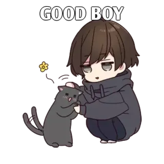 ✨ GOOD BOY carino, anime, ragazzo, gatto, animale domestico, bravo ragazzo, cartone animato whatsapp sticker