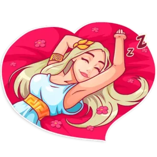 💤 ZZZ นอนหลับ, ผู้หญิง, เตียง, ผมบลอนด์, สีชมพู, หัวใจ telegram sticker