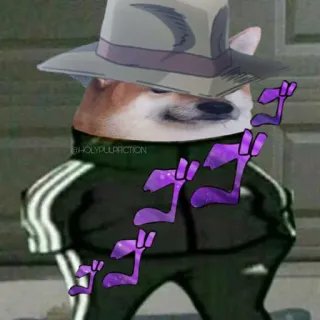 😐 Doge JoJo's Bizarre Adventure 도지, 밈, 죠죠, 개, 애니메이션, 모자, 트레이닝복 telegram sticker