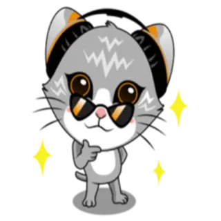 🤔 gato, animal, dibujos animados, gafas de sol, guay, pegatina whatsapp sticker