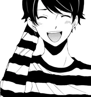 😅 anime, manga, boy, smiling, striped shirt whatsapp sticker