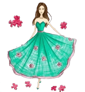 💕 robe, femme, mode, dessin, fleurs whatsapp sticker