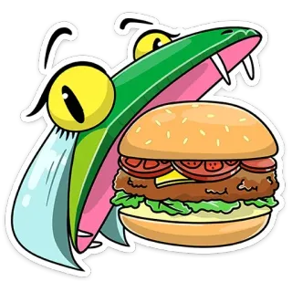 🍔 cobra, hambúrguer, comida, animal, desenho animado, adesivo, almoço, réptil telegram sticker