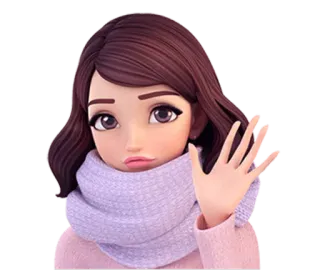👋 pegatina, dibujos animados, chica, ola, bufanda telegram sticker