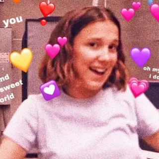 🥡 Millie Bobby Brown Милли Бобби Браун, Сердечки, Стикер фаната, Знаменитость, Актриса telegram sticker