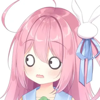 😨 chica anime, pelo rosa, orejas de conejo, sorprendida, dibujos animados whatsapp sticker