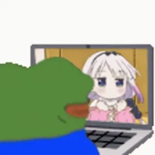😳 Pepe, anime, frog, internet meme, laptop, cartoon whatsapp sticker