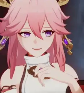 😃 Yae Miko Genshin Impact anime, video game, character, pink hair, Genshin Impact, Yae Miko telegram sticker