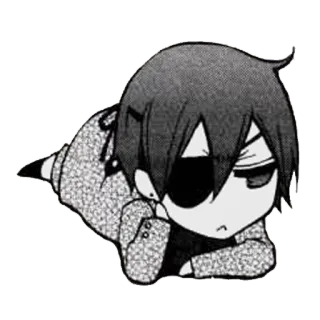 😑 Ciel Phantomhive Black Butler Anime, Manga, Charakter, Schwarzweiß, Chibi, Süß telegram sticker