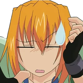😓 anime, hoạt hình, xấu hổ, đổ mồ hôi, tóc cam telegram sticker