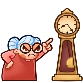 🤨 nonna, arrabbiato, orologio, che indica, vintage, cartone animato whatsapp sticker