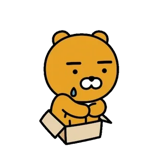 💬 Ryan Ryan, Kakao Friends, oso, triste, en una caja, lágrima telegram sticker