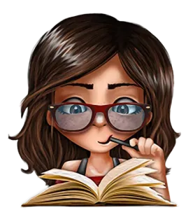 😐 menina, livro, leitura, educação, óculos, desenho animado telegram sticker