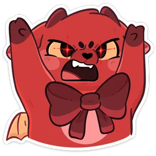 😈 zły, niedźwiedź, naklejka, kreskówka, słodki, czerwony, kokarda, obraźliwy whatsapp sticker