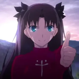 🥲 Rin Tohsaka Fate/stay night Anime, Personaggio, Pollice in su, Femmina, Ragazza telegram sticker