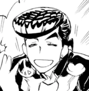 😄 Josuke Higashikata JoJo's Bizarre Adventure アニメ, マンガ, キャラクター, 笑顔, ピースサイン, 白黒 telegram sticker