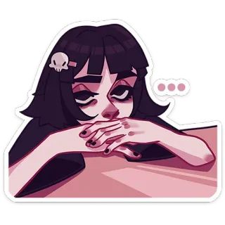 🥱 девушка, эмо, череп, задумчивый, мультфильм, наклейка, грустный, скучающий telegram sticker