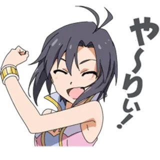 💪 や～りぃ! anime, celebrativo, feminino, feliz, pose, garota whatsapp sticker