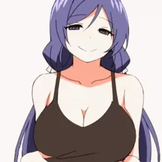 ❤️ Anime, Mädchen, Cartoon, Lila Haare, Braunes Tanktop telegram sticker