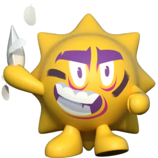 🪶 อีโมจิ, หอก, การ์ตูน, นักรบ, ชนเผ่า, อาวุธ, สีเหลือง, ตัวละคร telegram sticker